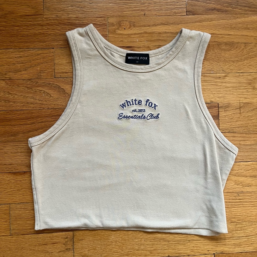 White fox tan cropped tank top